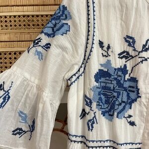 Sundance Needlepoint rose dress: blue and white